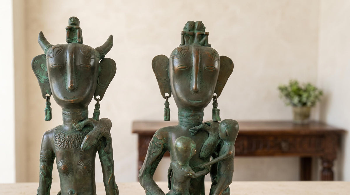 Brass Primitive Statue Pair