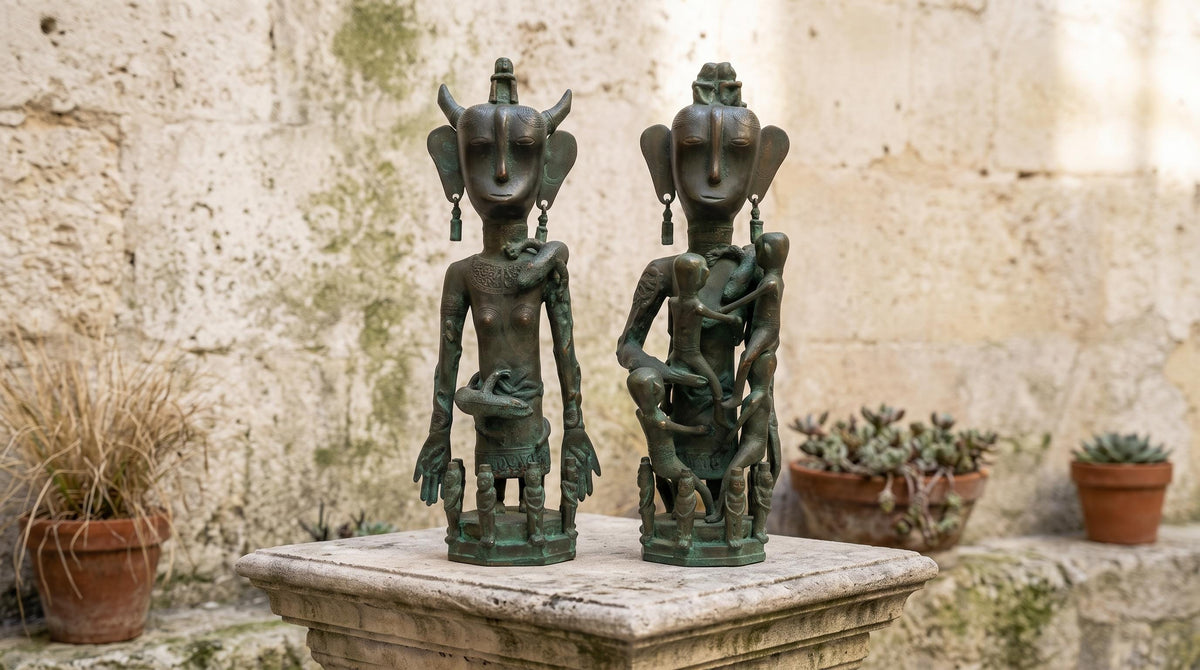 Brass Primitive Statue Pair