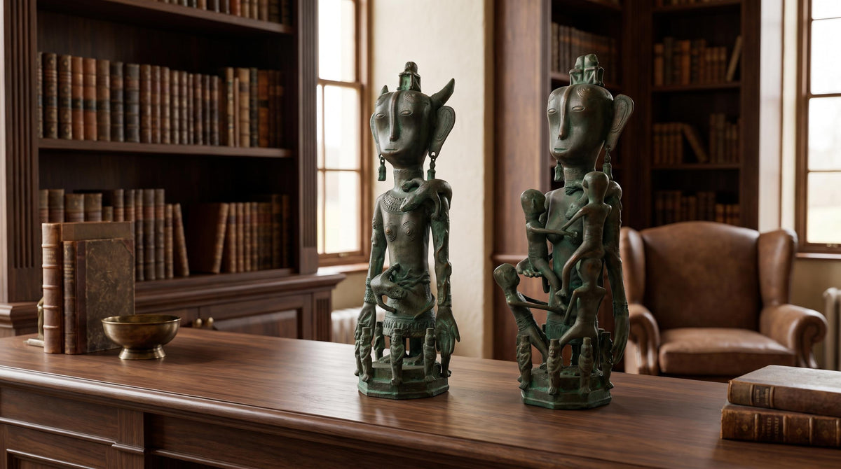 Brass Primitive Statue Pair