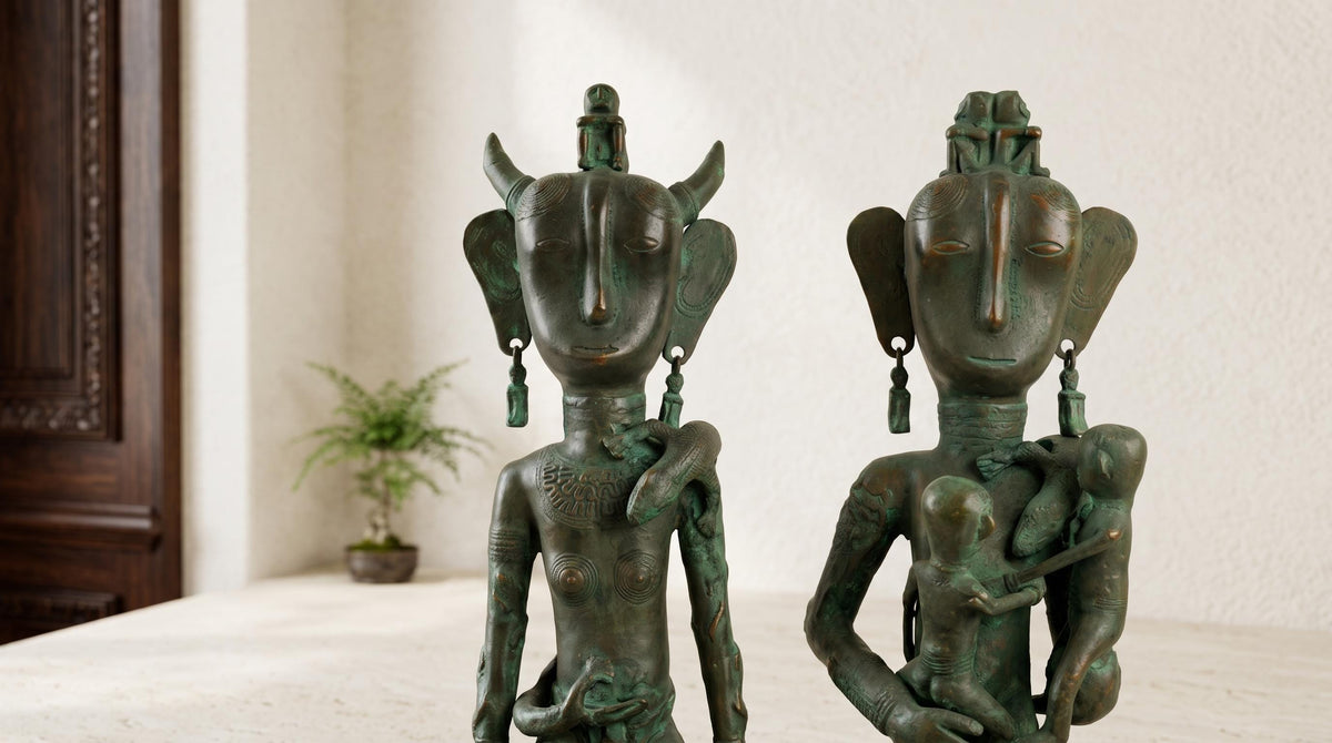 Brass Primitive Statue Pair