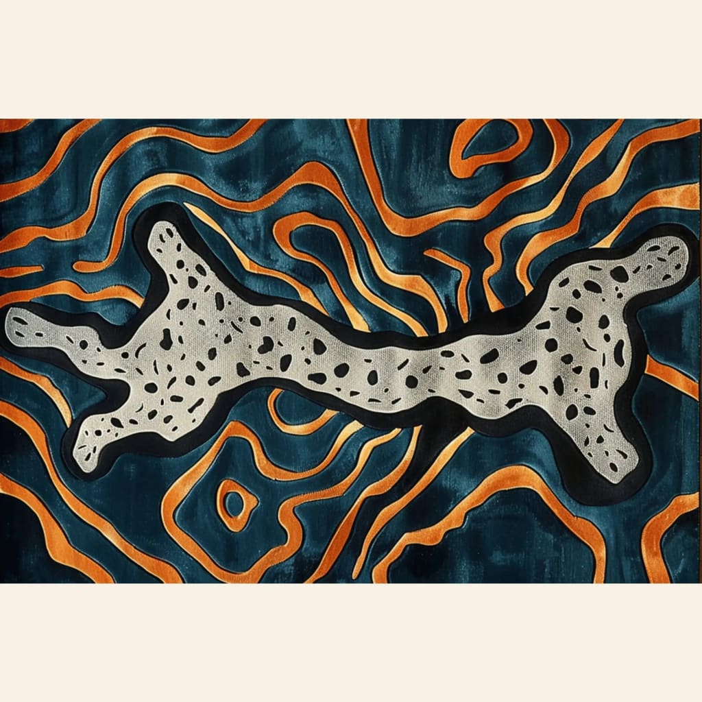 Top view of the Illusionary Prowess Hand Tufted Area Rug, featuring an abstract design with bold, swirling orange and blue patterns, perfect for adding a contemporary touch to living rooms or bedrooms. This wool rug enhances any space with its vibrant colors and unique style, making it ideal as a living room area rug or bedroom rug.