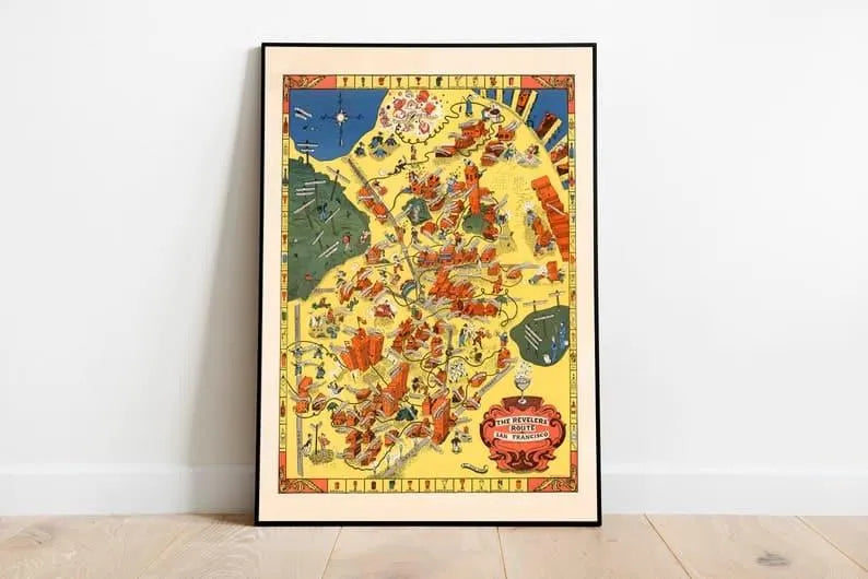 Pictorial Map of The Revelers Route San Francisco| California Wall Art