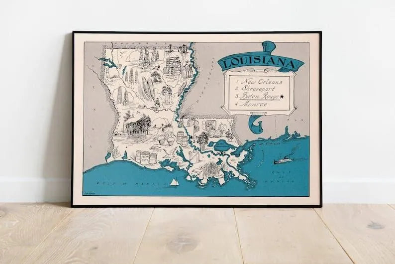 Map of State of Louisiana| Framed Wall Print