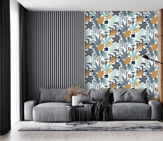 Illustrated Blue Botanical Floral Wallpaper - MAIA HOMES