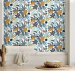 Illustrated Blue Botanical Floral Wallpaper