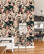 Illustrated Colorful Tropical Monstera Leaves Wallpaper