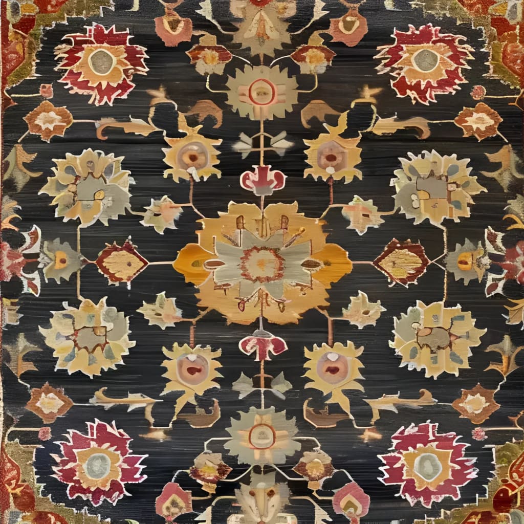 This Imperial Allure Hand Knotted Area Rug showcases a stunning vintage design with intricate floral patterns in warm hues. Perfect as a square area rug for large living rooms, this wool rug adds a touch of elegance and comfort to any space. Ideal for both living room and office settings, it embodies the charm of traditional Persian rugs.