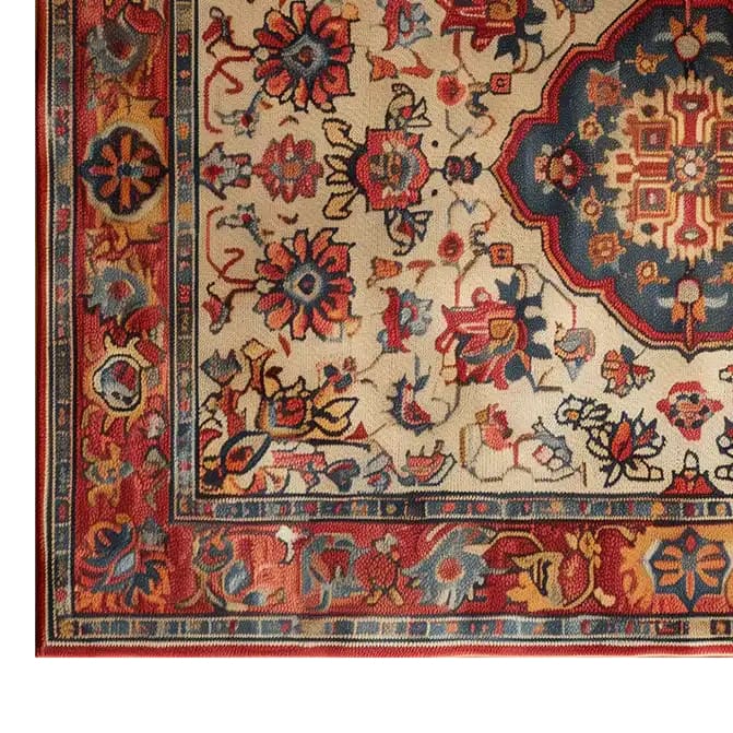 Close-up view of the Imperial Elegance Hand Tufted Wool Rug showcasing intricate floral patterns in rich colors. This elegant area rug is perfect for adding a touch of sophistication to living room spaces, making it an ideal choice for those seeking quality wool rugs and area rugs for living rooms.