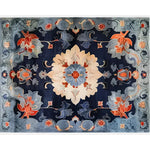 This stunning Imperial Garden Hand Tufted Rug showcases a vibrant floral design with rich blue, red, and beige hues, making it a perfect wool area rug for offices or living rooms. Its vintage charm and large size make it ideal for adding elegance to any space, from large area rugs for living room settings to sophisticated office decor.