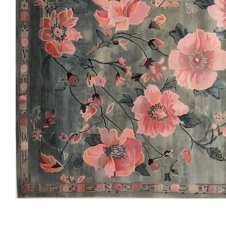Beautiful Imperial Garden Hand Tufted Wool Rug featuring a vibrant floral design. This area rug showcases large pink flowers on a soft grey background, perfect for enhancing living room spaces with elegance. Ideal for those seeking floral rugs or large living room rugs crafted from quality wool.