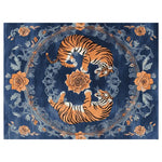 Elegant area rug featuring a vintage-inspired design with two tigers surrounded by intricate floral patterns. This wool rug is perfect for adding a touch of sophistication to your living room, combining elements of a floral rug with the durability of a wool rug.