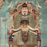 This intricate area rug features a regal design with an emperor seated on a throne, surrounded by ornate dragons and traditional motifs. Perfect as a wool rug for adding elegance to any space, this piece is ideal for rugs for living room settings, especially in an 8x10 layout.