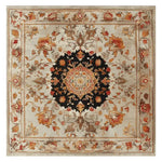 The Imperial Petal Blaze Hand Tufted Rug, a stunning square area rug, features a rich floral design with intricate patterns in warm tones. Perfect for adding elegance to living rooms or bedrooms, this wool rug offers a luxurious touch to any space.