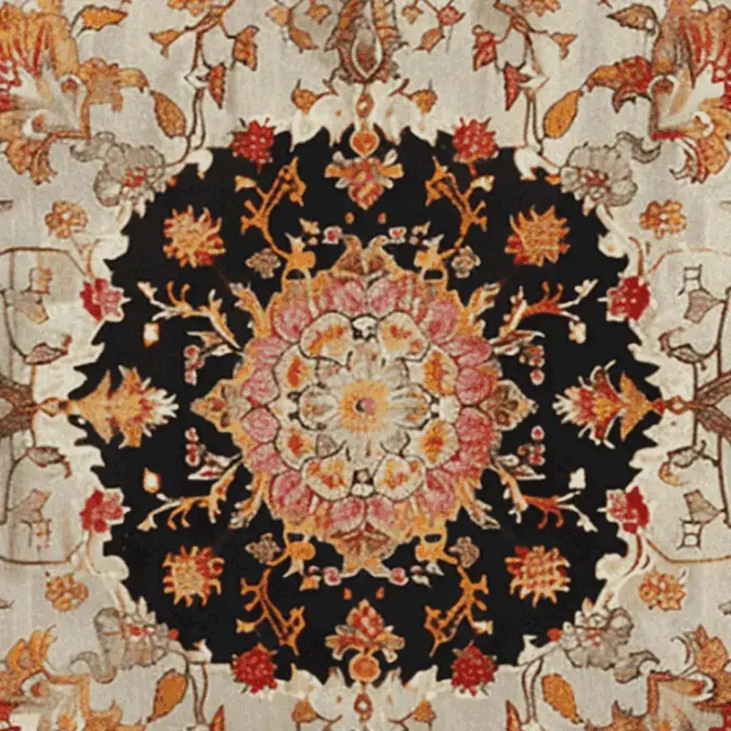 Imperial Petal Blaze Hand Tufted Rug showcasing an intricate floral design in vibrant colors, perfect as a square area rug for the bedroom or living room. This wool rug adds a touch of elegance and warmth to any space.