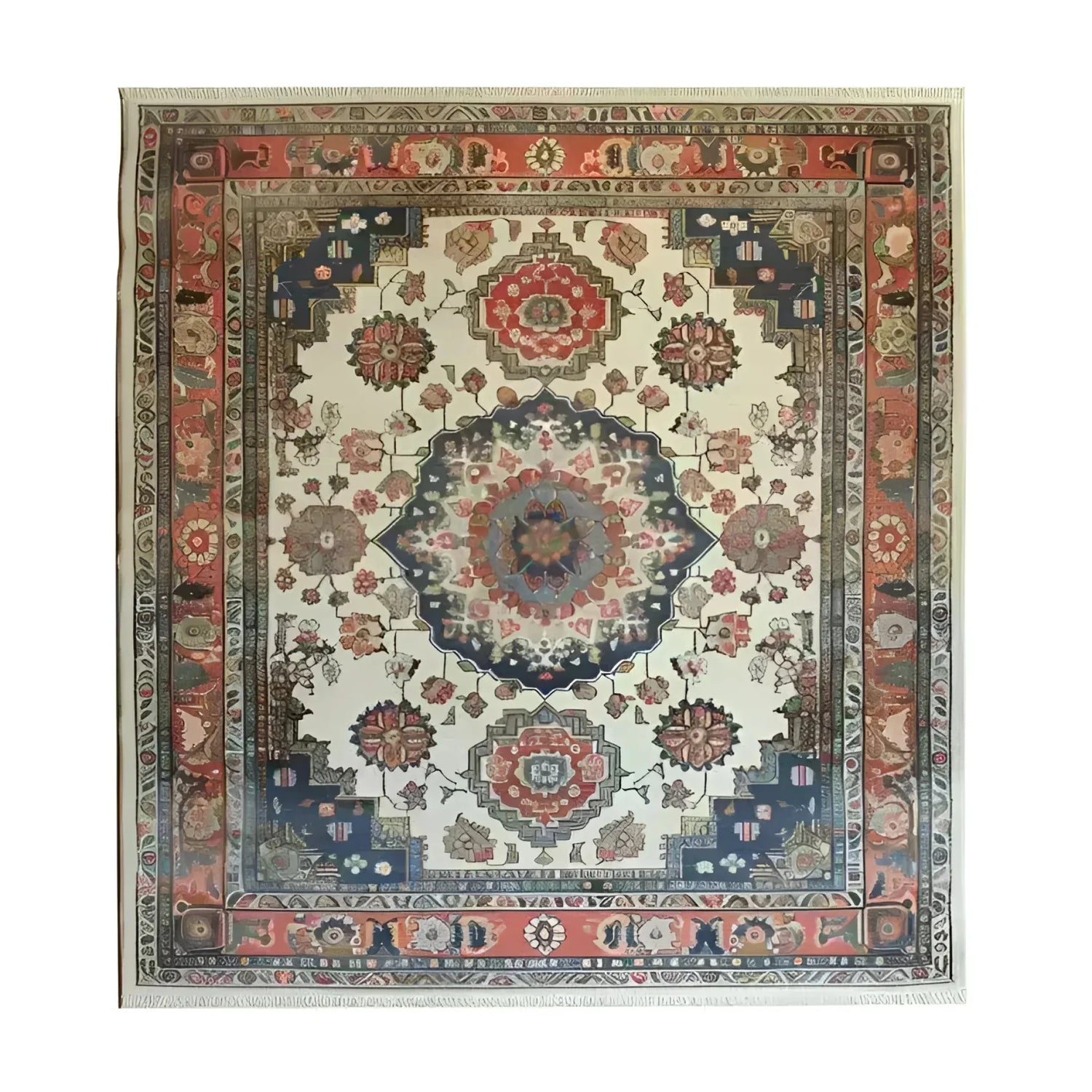 Imperial Tapestry Hand Knotted Area Rug depicting a classic Persian design with intricate floral patterns. This vintage rug showcases rich colors with a central medallion and ornate border, perfect for enhancing living room spaces. Ideal as an 8x10 living room area rug, it brings timeless elegance and a touch of luxury to any home decor.