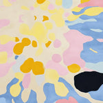 A vibrant area rug with an impressionist design, featuring a mix of pastel colors like yellow, pink, blue, and orange. This contemporary wool rug is perfect for adding a touch of artful elegance to your living room.