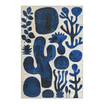 Indigo Desert Dreams rug flat portrait indigo bold botanical cactus leaf spiral motifs on cream abstract background