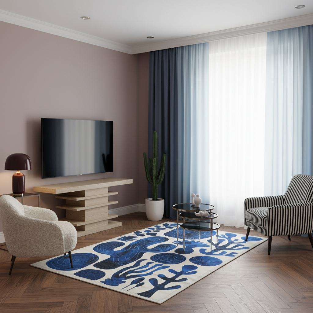 Indigo Desert Dreams Abstract Botanical Rug