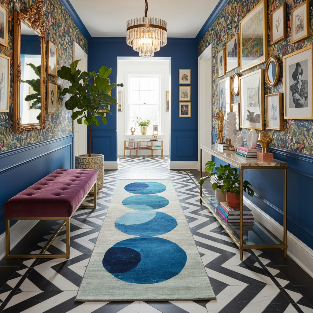 Indigo Orbit Hand Tufted Wool Rug Runner