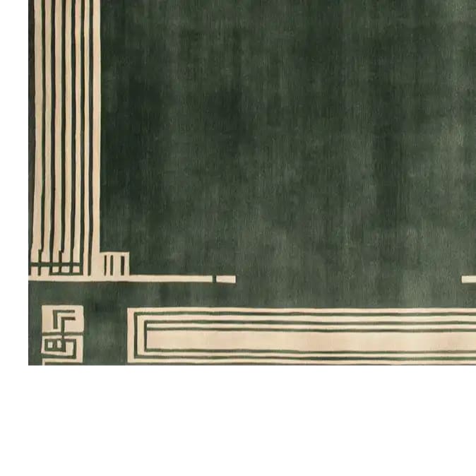 Top view of an Infinite Maze Hand Tufted Wool Rug, showcasing a contemporary design with geometric patterns on a rich dark background. Ideal as a large living room area rug, this 8x10 wool rug adds a modern touch to any space.