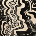 A stunning contemporary area rug featuring an abstract black and cream swirling pattern, perfect for adding a modern touch to your dining room or living room. This 8x10 wool rug is ideal as a dining table rug, bringing a stylish and artistic flair to your home decor.
