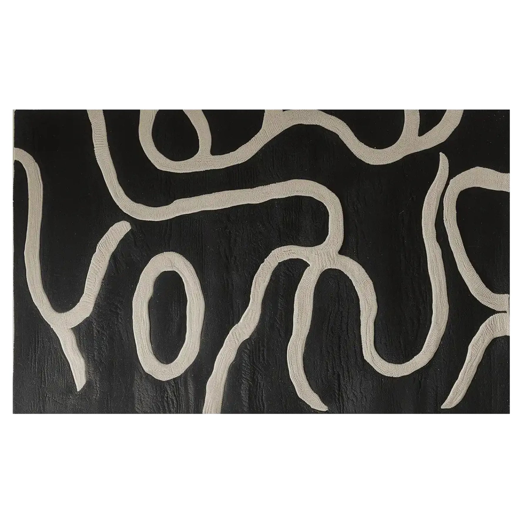 This contemporary wool rug features an abstract design in black and white, perfect for adding a modern touch to your living room. The hand-tufted area rug, ideal for living room area rugs, measures 8x10 and showcases a bold, artistic pattern that complements various decor styles.