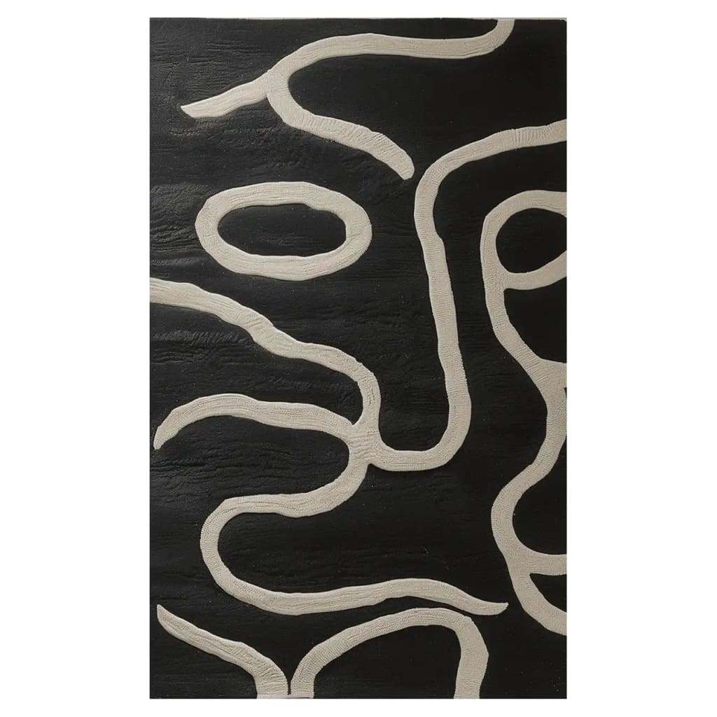 Contemporary wool rug featuring an abstract black and white design, perfect for enhancing modern living room spaces. This area rug is ideal for those seeking stylish living room area rugs and comes in an 8x10 size, making it a great addition to any contemporary decor.