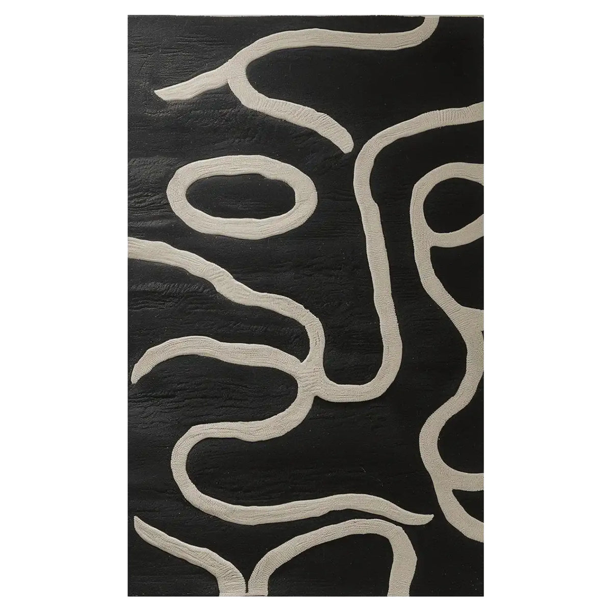 Contemporary wool rug featuring an abstract black and white design, perfect for enhancing modern living room spaces. This area rug is ideal for those seeking stylish living room area rugs and comes in an 8x10 size, making it a great addition to any contemporary decor.