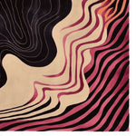 This contemporary area rug features an abstract design with swirling patterns in black, beige, and shades of pink. Made from high-quality wool, this hand-tufted rug is an ideal choice for a modern living room, offering both style and comfort. Perfectly sized at 8x10, it adds a dynamic visual element to any space.