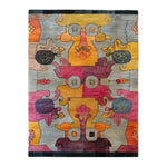 A vibrant interlocking tapestry hand-knotted area rug featuring a contemporary abstract design with bold colors like yellow, pink, and blue, ideal for enhancing modern living rooms. This contemporary rug is perfect for adding a splash of color and artistic flair to any space, making it a standout choice for area rugs for living room settings.