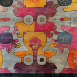 Vibrant hand-knotted area rug with an abstract interlocking tapestry design, featuring bold colors like pink, orange, and blue. Ideal for adding a contemporary flair to living room spaces.