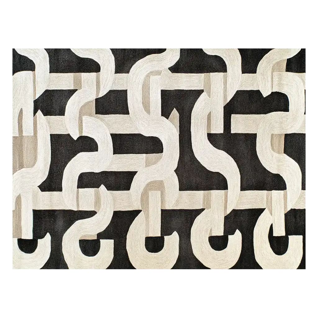 Top view of the Intertwined Reverie Hand Tufted Wool Rug, showcasing an abstract pattern in neutral tones. Ideal for contemporary living room area rugs, this 8x10 wool rug adds a modern touch to any space.