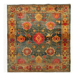 Intricate Bloom Wool Hand Knotted Area Rug featuring a vintage floral design with vibrant colors. This square area rug, perfect for a bedroom or living room, showcases Persian rug influences with detailed floral patterns and a rich wool texture, ideal for those seeking high-quality area rugs for living room spaces.