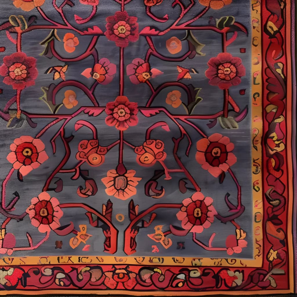 Beautifully detailed area rug featuring an intricate floral pattern in rich reds and oranges on a deep, muted background, perfect for adding a vintage touch to large living room spaces. This hand-tufted wool rug combines elegance and comfort, ideal for enhancing any living room decor.