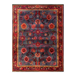 Intricate Pattern Hand Tufted Rug featuring a vibrant floral design in rich reds and blues. This wool rug is perfect for adding a vintage touch to a large living room. Ideal as a centerpiece among living room area rugs, this floral rug combines elegance with a classic aesthetic.