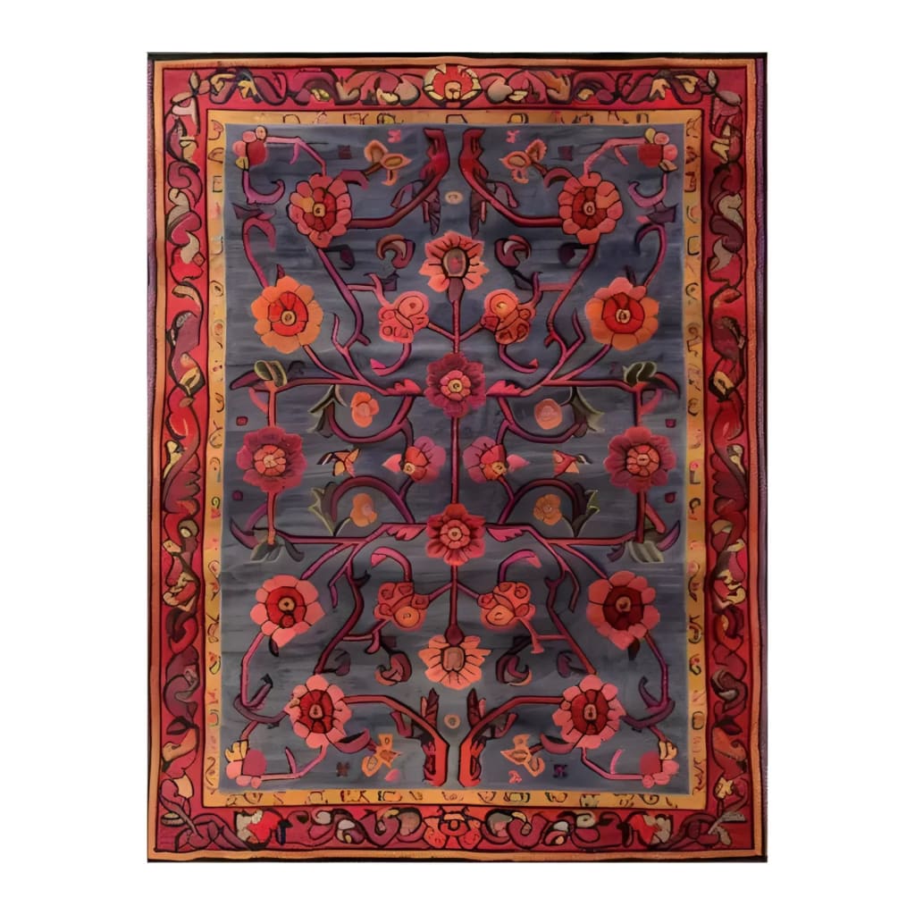 Intricate Pattern Hand Tufted Rug featuring a vibrant floral design in rich reds and blues. This wool rug is perfect for adding a vintage touch to a large living room. Ideal as a centerpiece among living room area rugs, this floral rug combines elegance with a classic aesthetic.