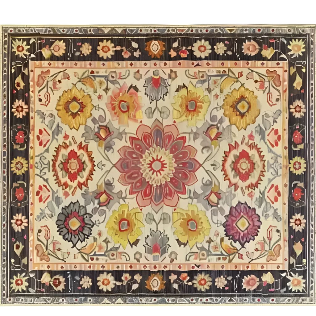 Intricate hand-tufted area rug featuring a vibrant floral design with a vintage touch, perfect for enhancing the elegance of living room spaces. This wool rug showcases a colorful array of flowers, making it an ideal choice for those seeking stylish living room area rugs.