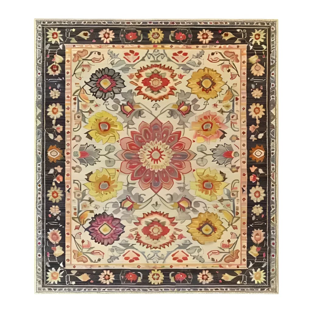 This elegant area rug features an intricate floral design with vibrant colors, perfect for adding a vintage touch to your living room. The hand-tufted wool rug showcases a central medallion surrounded by detailed floral motifs, making it an ideal choice for those looking for stylish living room area rugs.
