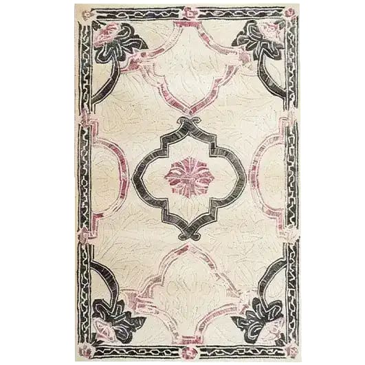 The "Ivory Bloom Border Hand Tufted Rug" is a timeless masterpiece inspired by vintage charm and intricate floral motifs. Its soft cream background highlights the delicate floral border, creating an elegant and inviting aesthetic. Hand-tufted from high-quality materials, this rug offers both durability and a plush feel underfoot, making it a perfect addition to any living space. Its classic design and neutral tones ensure it complements a variety of interior styles, adding a touch of sophistication to your 