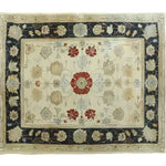 Elegant hand-knotted area rug featuring a classic floral design with a vintage touch. This Ivory Elegance rug is perfect for adding a sophisticated charm to your living room. The 8x10 Persian-style rug showcases intricate patterns with rich red and beige flowers, framed by a contrasting dark border. Ideal for those seeking a timeless addition to their area rugs collection for the living room.
