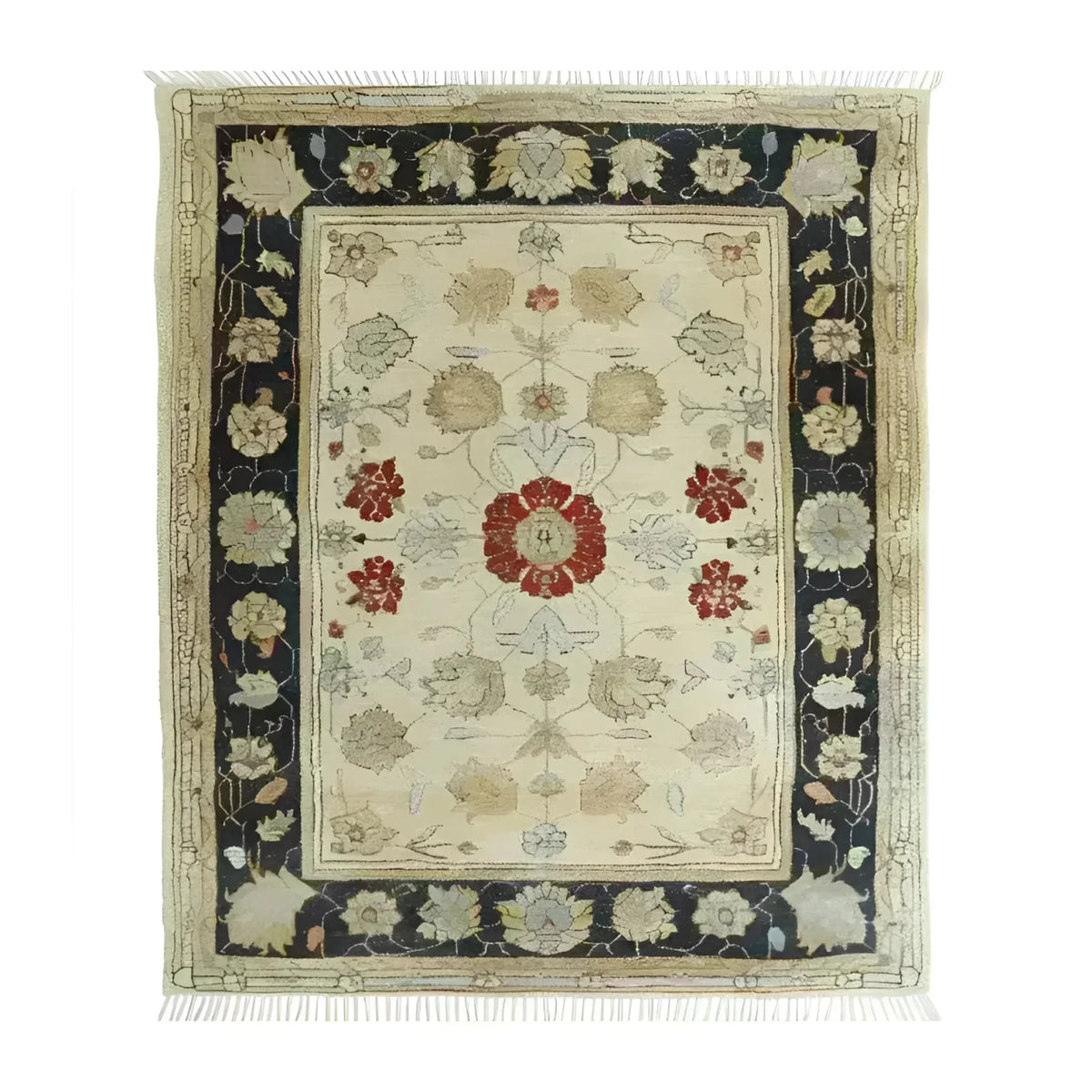 Ivory Elegance Hand Knotted Area Rug featuring a classic floral design with a vintage Persian style, ideal for living room rugs 8x10. The intricate patterns and warm beige tones add a touch of sophistication to any space.