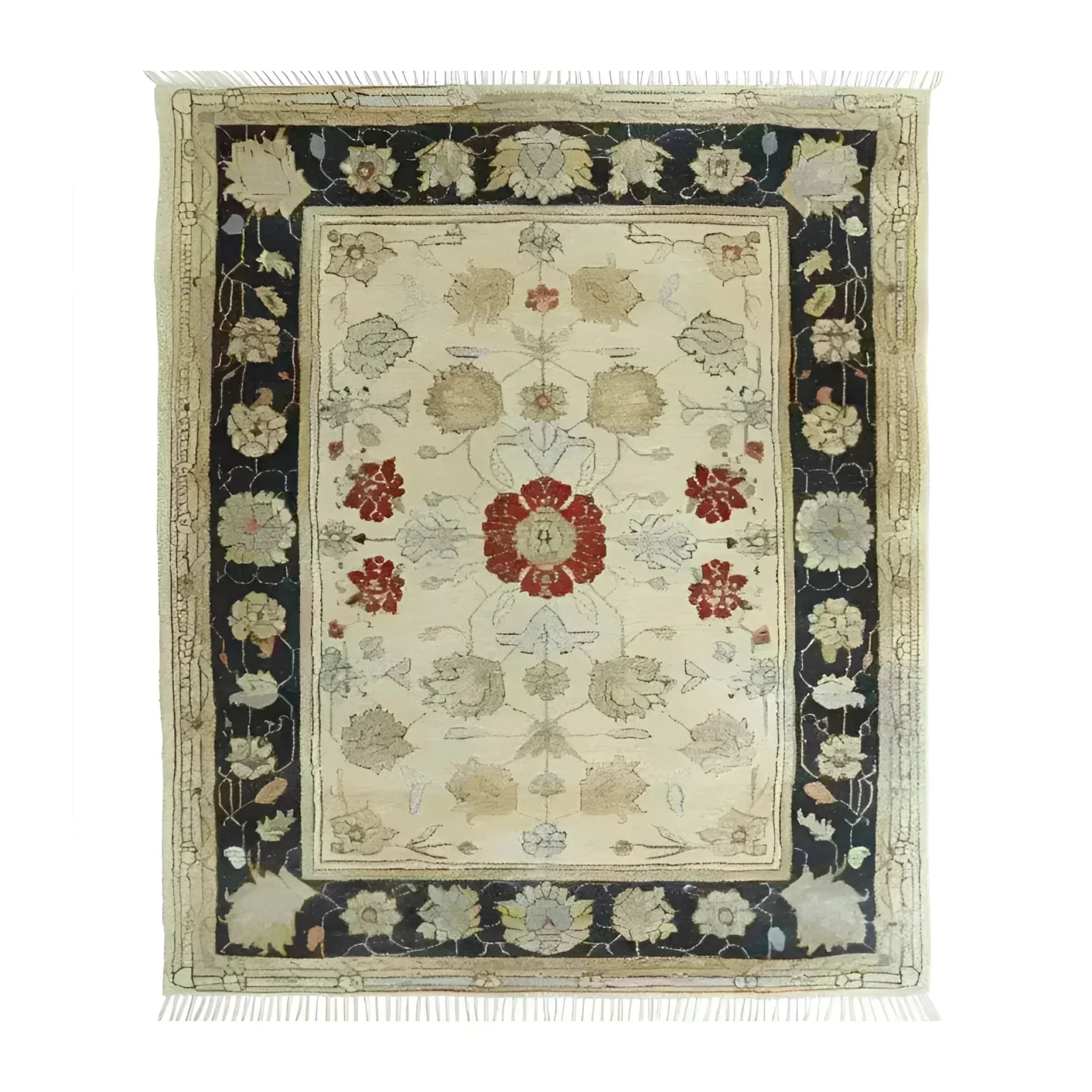 Ivory Elegance Hand Knotted Area Rug featuring a classic floral design with a vintage Persian style, ideal for living room rugs 8x10. The intricate patterns and warm beige tones add a touch of sophistication to any space.