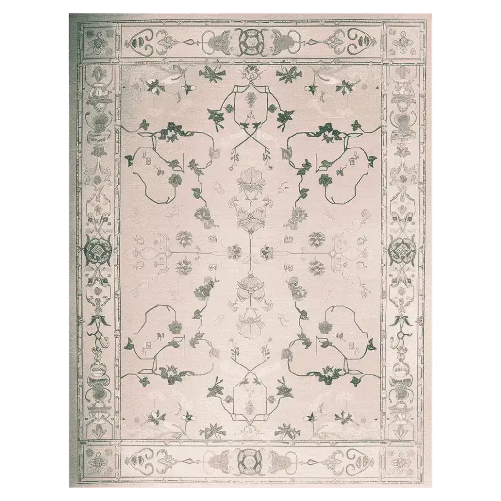 Top view of the Ivory Whispers Hand Tufted Area Rug, showcasing an elegant vintage design with intricate floral patterns in soft ivory tones. Perfect for adding a touch of sophistication to large living rooms, this 8x10 wool rug offers both style and comfort.