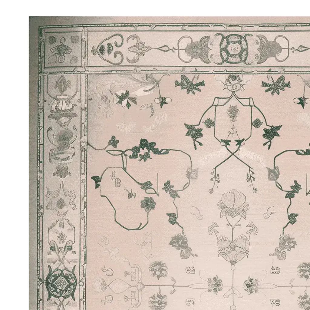 Close-up view of the Ivory Whispers Hand Tufted Rug, showcasing intricate vintage designs. This wool area rug is perfect for adding elegance to large living rooms. Ideal for those seeking living room rugs 8x10 with a classic touch.