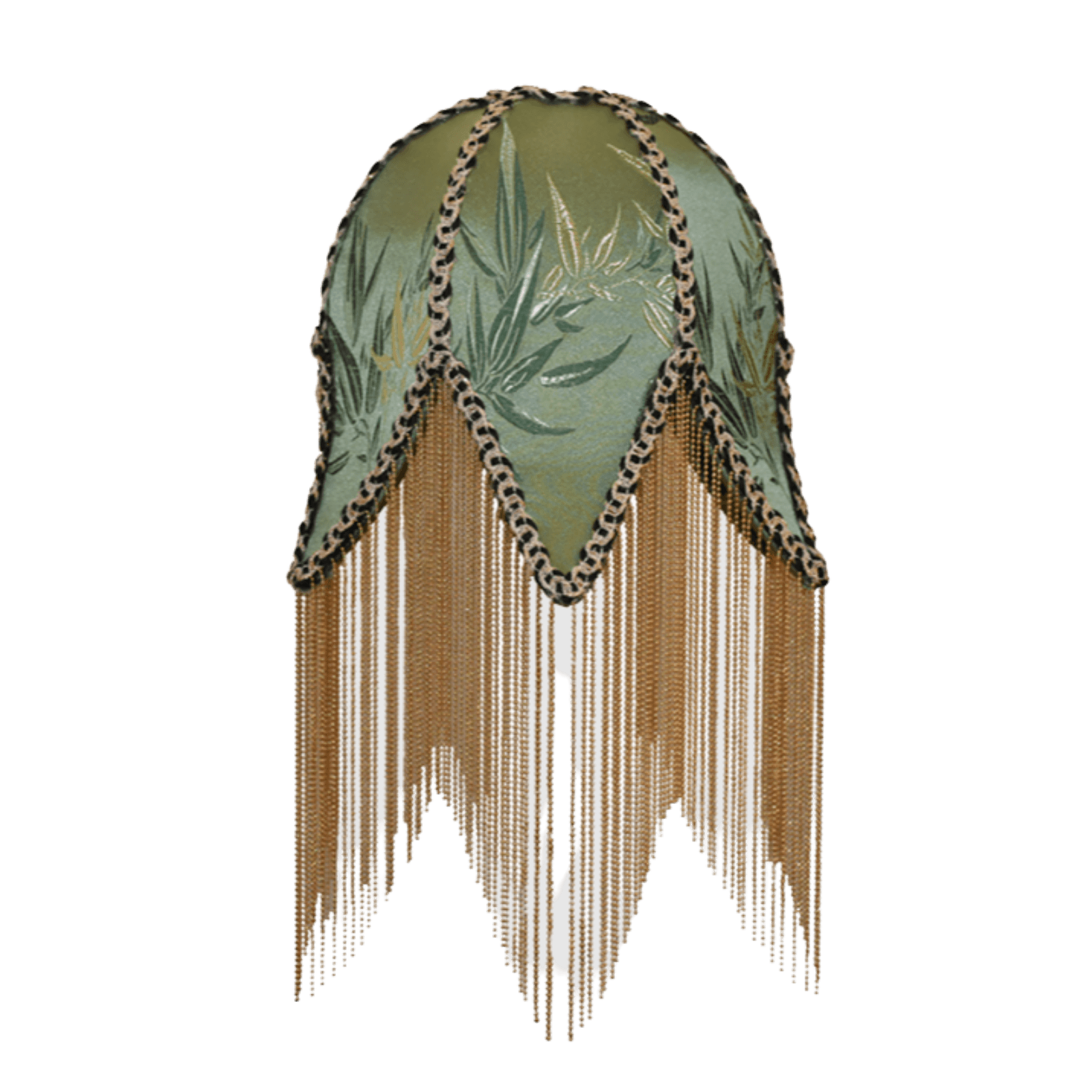 Jacquard Green Bamboo Leaf Antique Lampshade with Tassels - MAIA HOMES