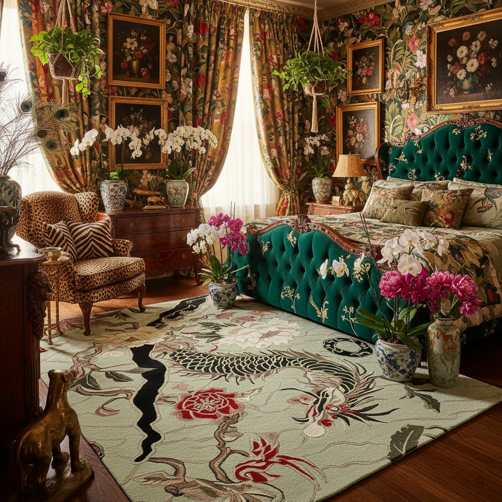 Jade Dragon Vine Hand Tufted Rug