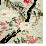 A beautifully detailed area rug featuring a jade dragon vine design, perfect for adding elegance to living spaces. This wool rug showcases intricate floral patterns with vibrant colors on a soft background, ideal for living room rugs 8x10 or as area rugs for living room settings.
