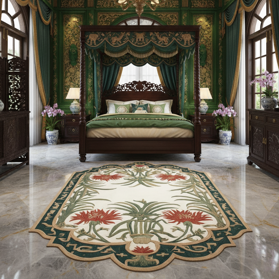 Jade Garden Frame Hand Tufted Wool Rug