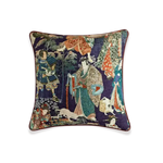 Japanese Ukiyoe inspired throw pillow cover featuring traditional characters and vibrant colors, perfect for adding an artistic touch to your home decor.