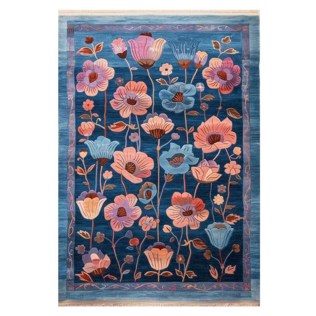 A beautifully designed area rug featuring a vibrant floral pattern in shades of blue and pink. This hand-tufted wool rug adds a touch of elegance to any living room, perfect as an 8x10 area rug for a cozy and stylish space.
